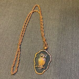 Vintage owl copper Bell Trading pendant with attached chain